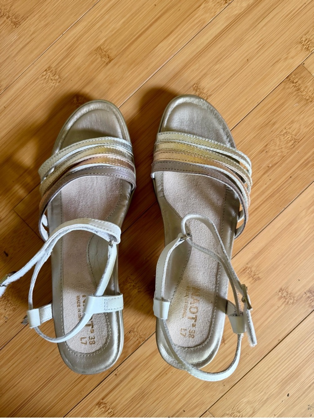 Brand New, Never Worn Naot Metallic Multistrap Sandals in Gold and Silver